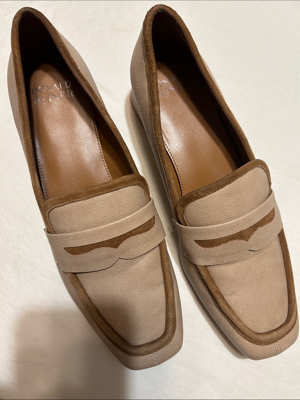 Donald J. Pliner Two-Tone Beige and Brown Suede Loafers